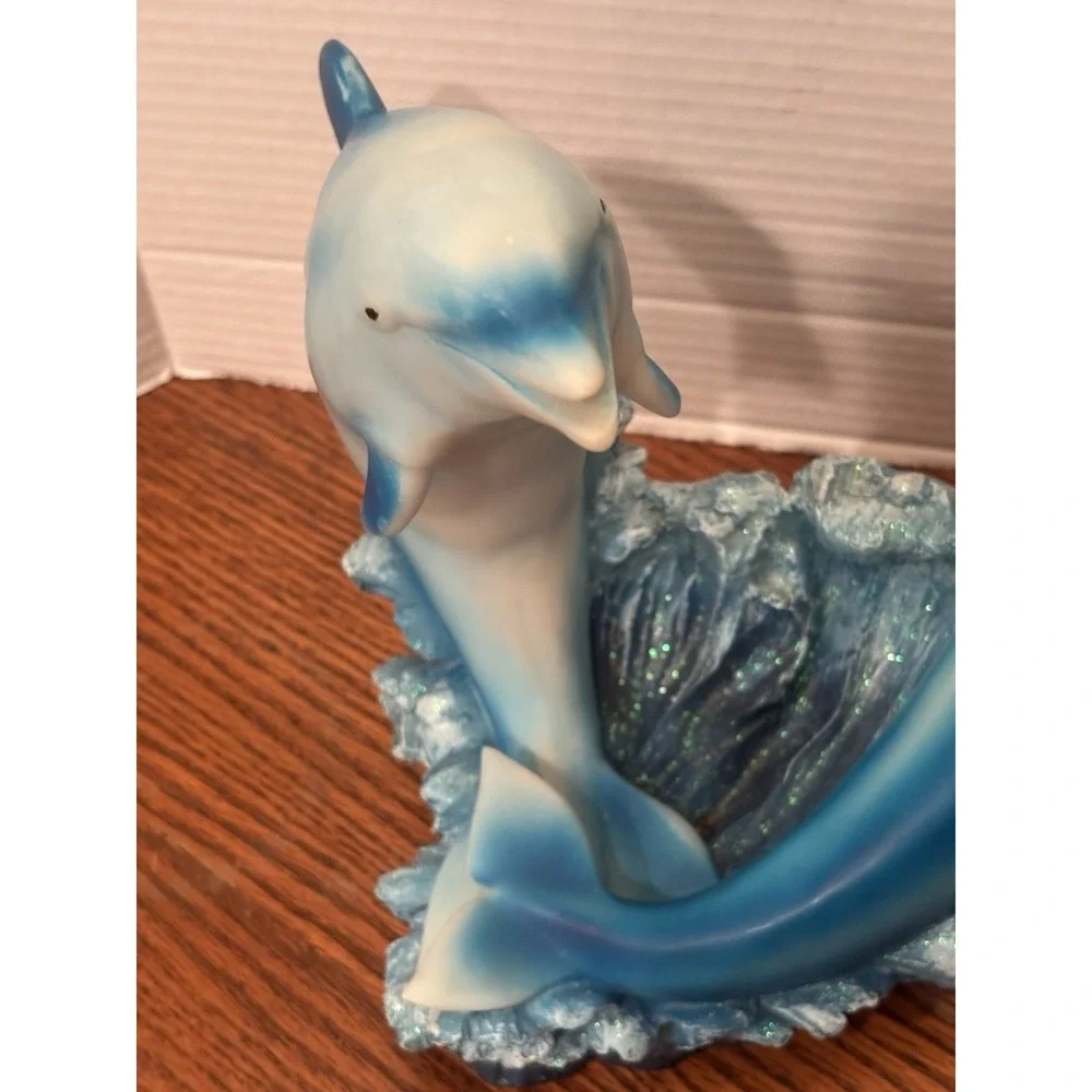 Vintage Resin 2 Dolphins Jumping Waves Water Sculpture 9